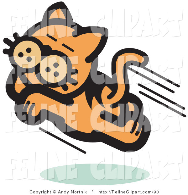 Feline Clip Art Of A Happy Cat Running And Frolicking Through The Air    
