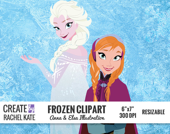 Instant Download Frozen Anna Elsa Clipart   Scrapbook Invitation Art