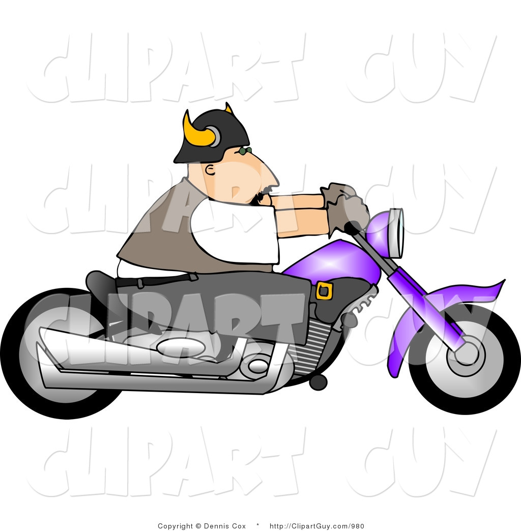 Larger Preview  Clip Art Of A Biker Riding A Purple Motorcycle To The