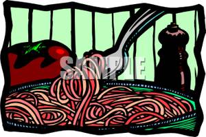Royalty Free Clipart Image  A Fresh Tomato And A Bowl Of Spaghetti