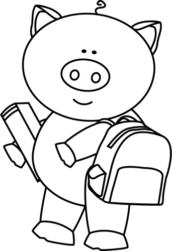 Black And White Pig Going To School Clip Art   Black And White Pig    