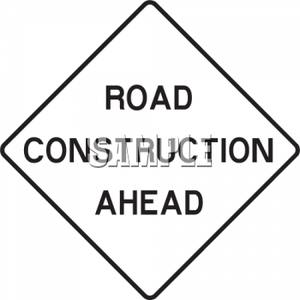 Black And White Road Construction Ahead Sign   Royalty Free Clipart