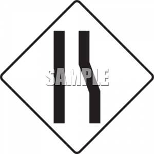 Black And White Road Narrows On Right Sign   Royalty Free Clipart