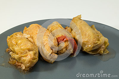 Cabbage Rolls Named Sarmale Stuffed With Meat Served On Plate