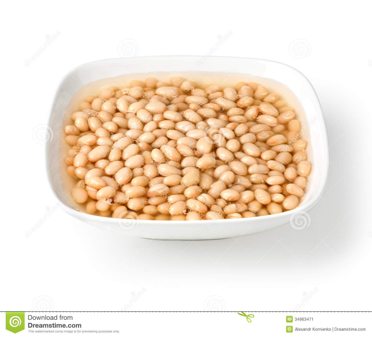 Canned Beans In Plate On White Background  With Clipping Path 