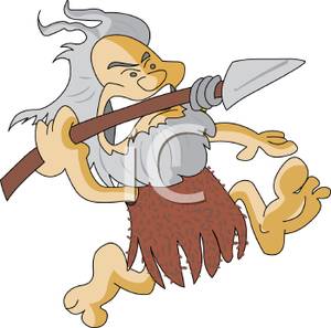 Caveman Throwing A Hunting Spear   Royalty Free Clipart Picture