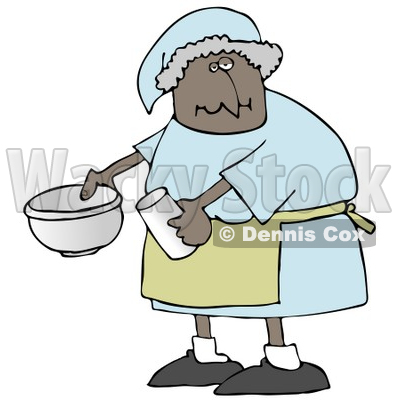 Clipart Illustration Of A Black Lady In A Green Apron Putting