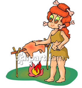 Clipart Image Of A Cavewoman Roasting A Pig On A Spit Over An Open