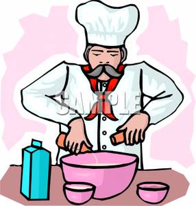 Clipart Image Of A Chef Pouring Ingredients Into A Bowl