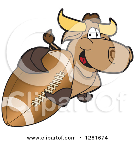 Clipart Of A Happy Bull School Mascot Character Holding Up Or Catching    