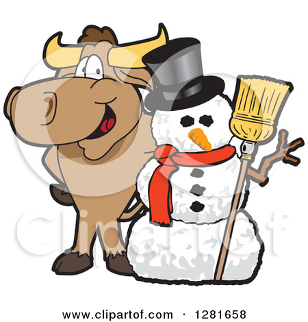 Clipart Of A Happy Bull School Mascot Character Standing With A