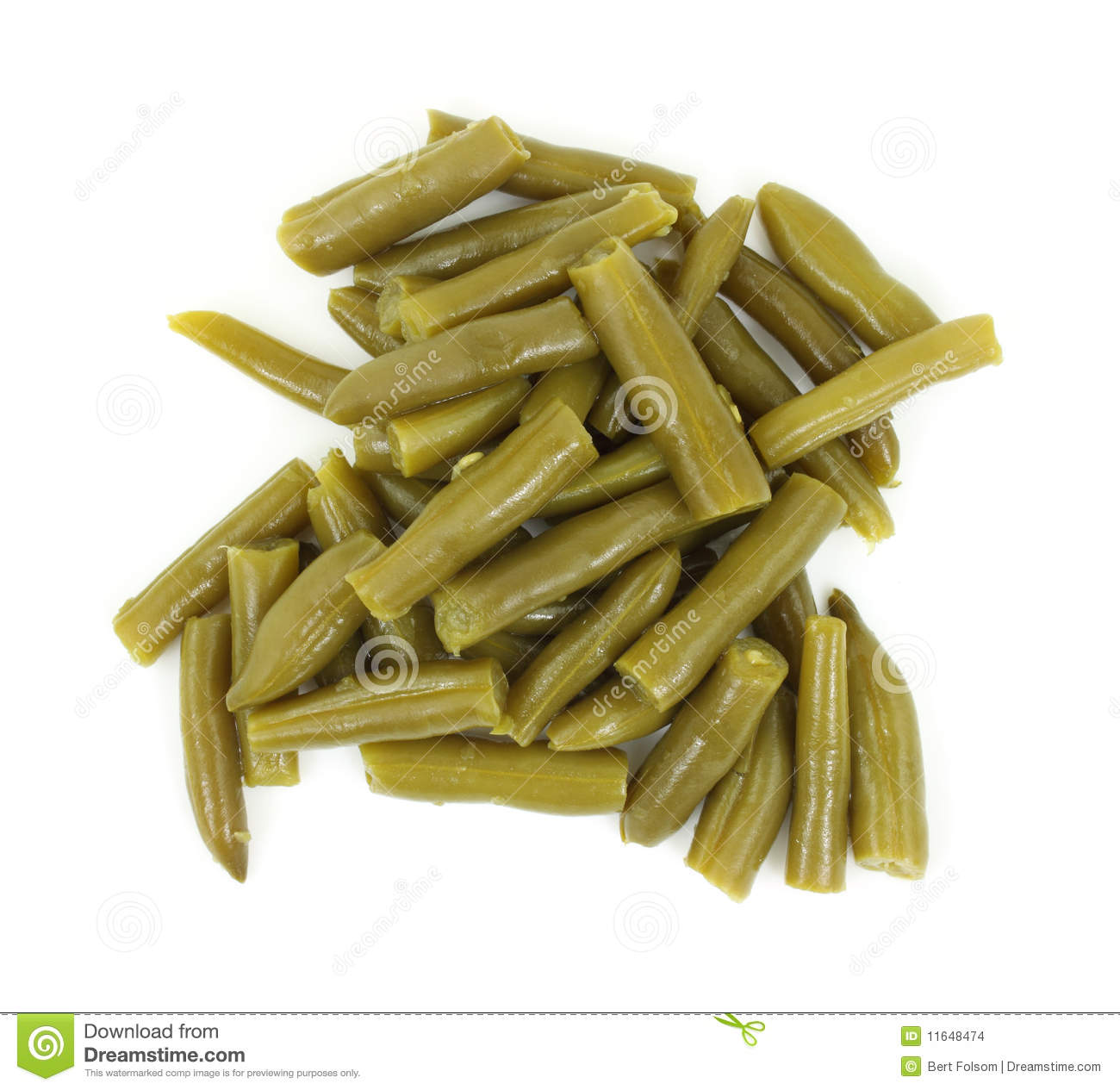 Cut And Cooked Canned Green Beans Against A White Background 