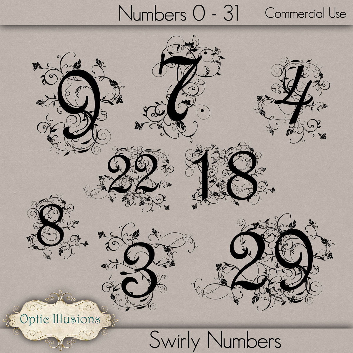 Instant Download Swirly Fancy Numbers By Opticillusions On Etsy