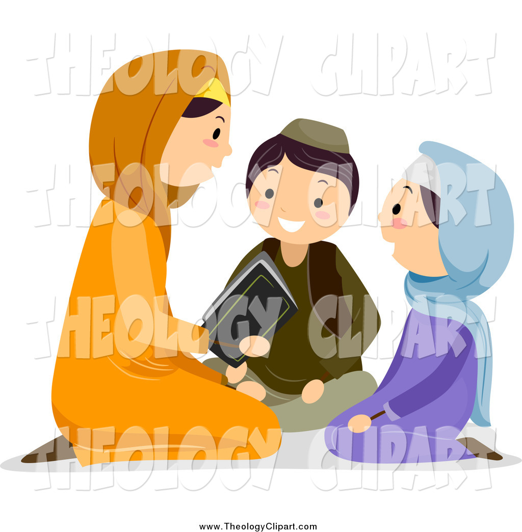 Larger Preview  Clip Art Of A Muslim Family Sitting And Reading The