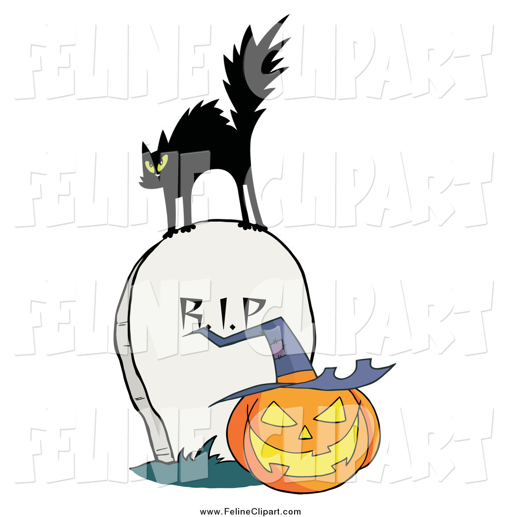 Of A Scared Black Cat On A Headstone Over A Jackolantern By Hit Toon