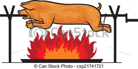 Pig On A Spit Grilled Pig On The Fire Csp21741721   Search Clipart