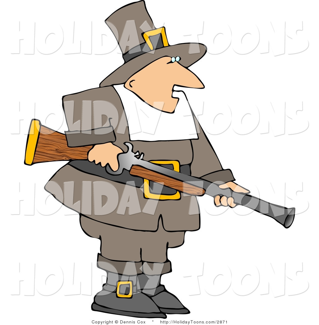 Royalty Free Holiday Clipart Of A White Pilgrim Man Hunting For Wild    