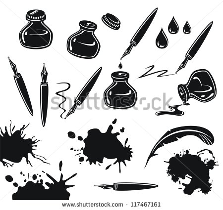 Scroll And Quill Illustration Paper With Feather Pen Cartoon Style