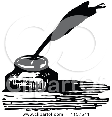Spilled Inkwell And Quill Retro Vintage Black And White