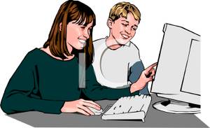 Teacher Helping A Student On A Computer   Royalty Free Clipart Picture