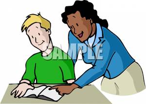 Teacher Helping A Student Read   Royalty Free Clipart Picture