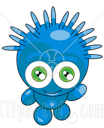 20367 Clipart Illustration Of A Friendly Blue Alien With Spiky Green