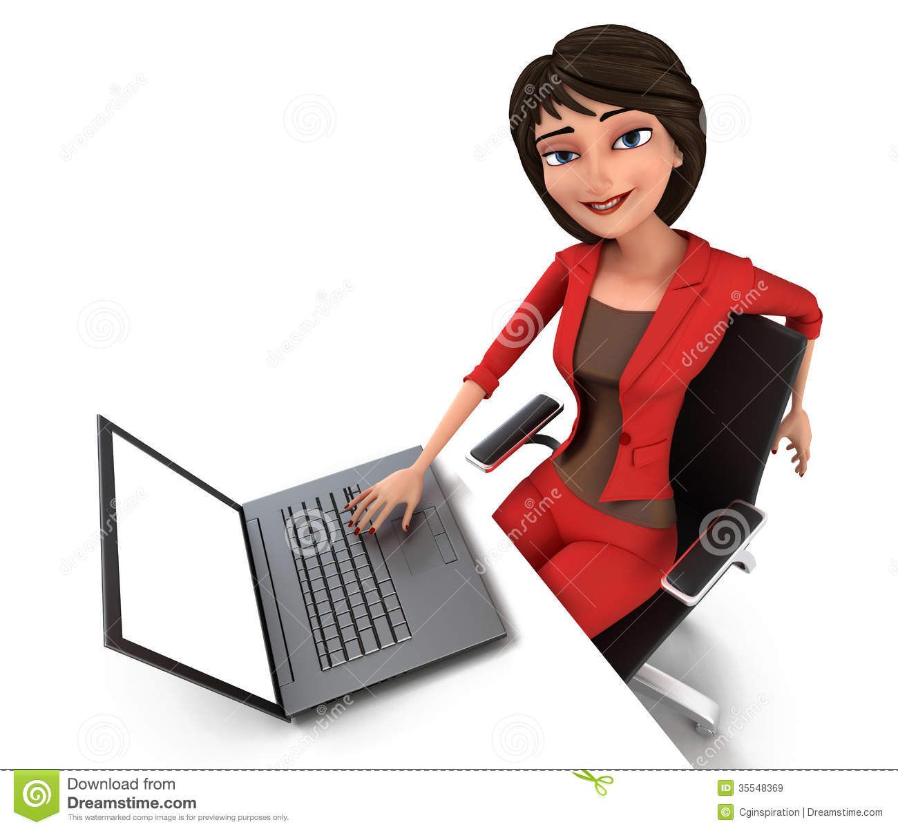 3d Clip Art Of Businesswoman With Laptop