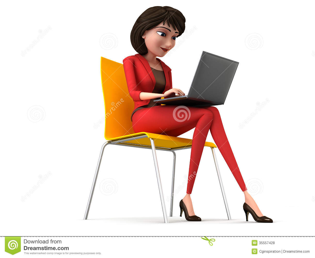 3d Clip Art Of Businesswoman With Laptop 