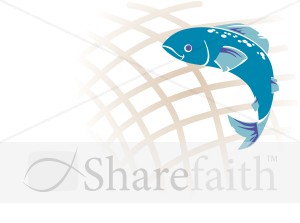 Blue Fish And A Net   New Testament Clipart