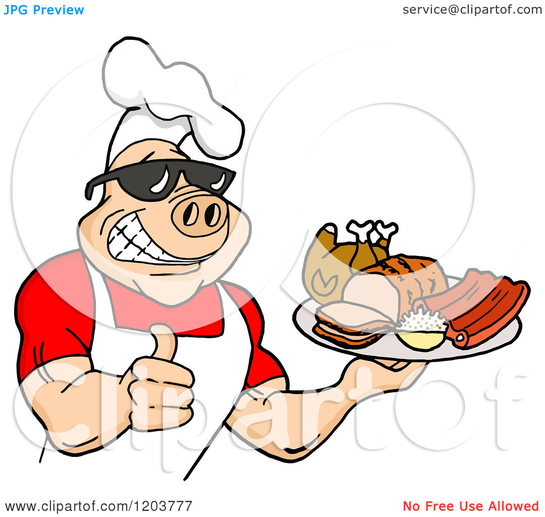 Cartoon Of A Happy Muscular Chef Pig Wearing A Hat And Sunglasses