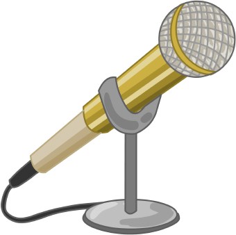 Clip Art Of A Dynamic Microphone With Cable In A Desk Stand