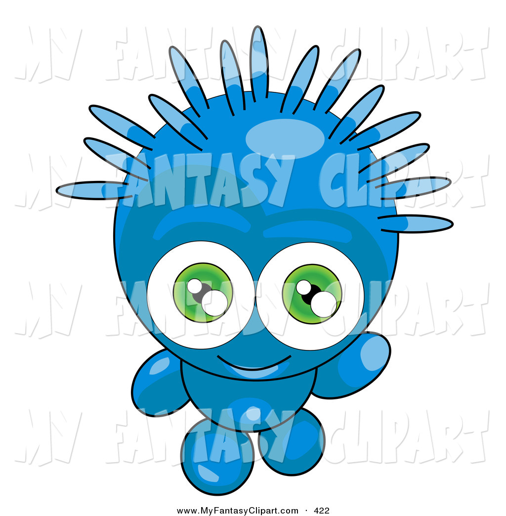 Clip Art Of A Happy And Friendly Blue Alien With Spiky Green Hair And    