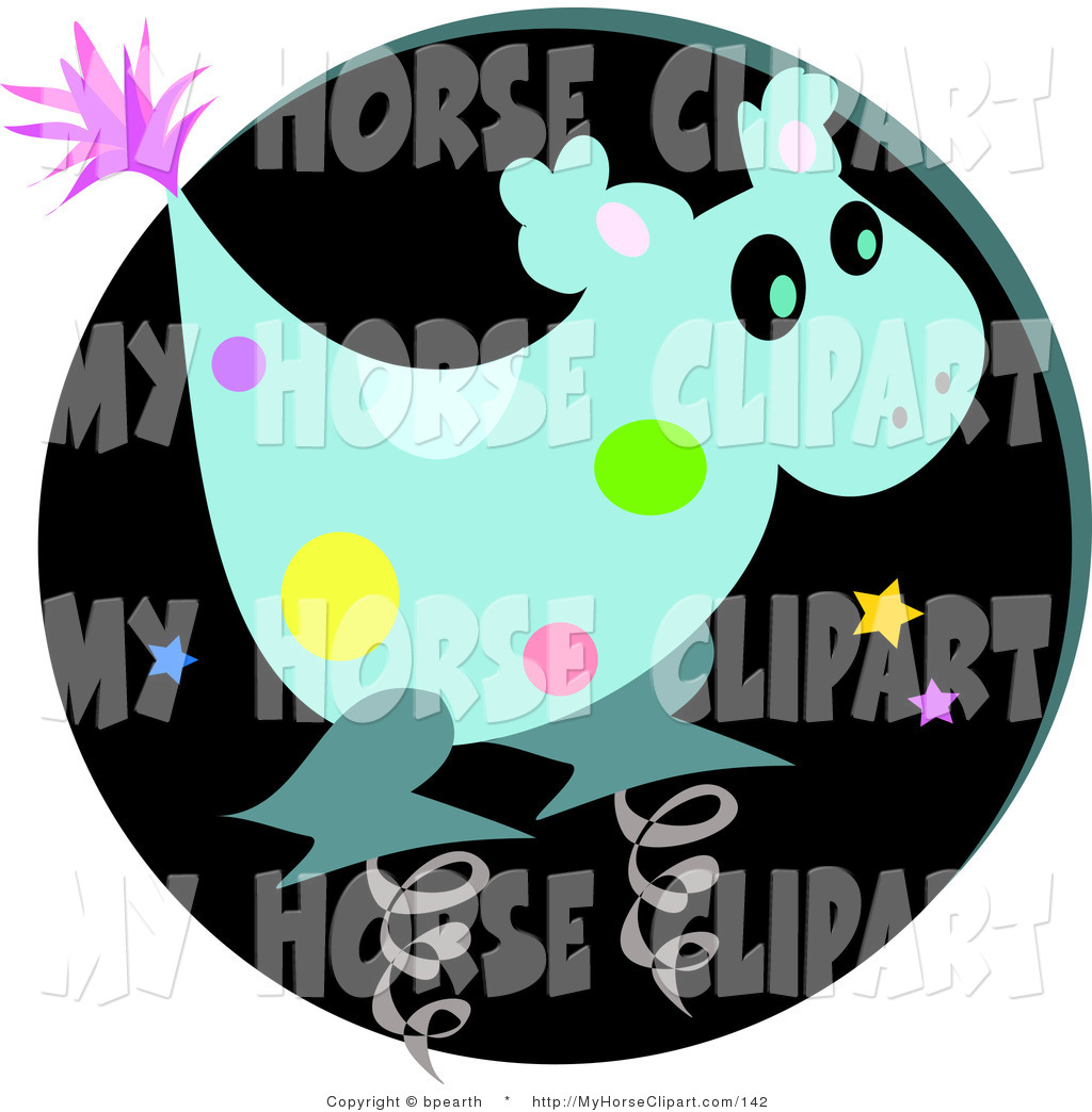 Clip Art Of A Spotted Blue Alien Spring Horse Toy Character Against A