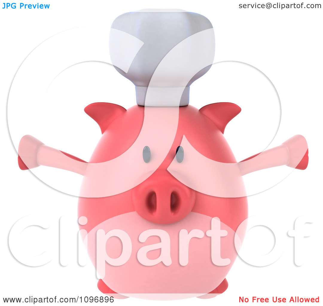 Clipart 3d Chubby Pig Chef Jumping 1   Royalty Free Cgi Illustration