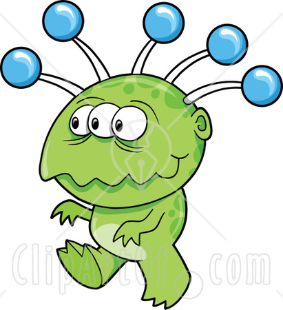 Clipart Illustration Of A Friendly Green Alien Monster With Blue