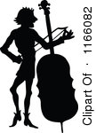 Clipart Of A Silhouetted Male Musician Standing With A Cello Royalty
