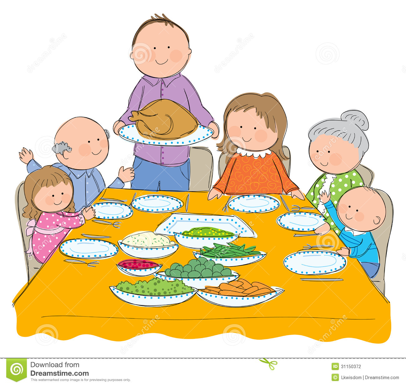 Hand Drawn Picture Of Thanksgiving Dinner  Illustrated In A Loose
