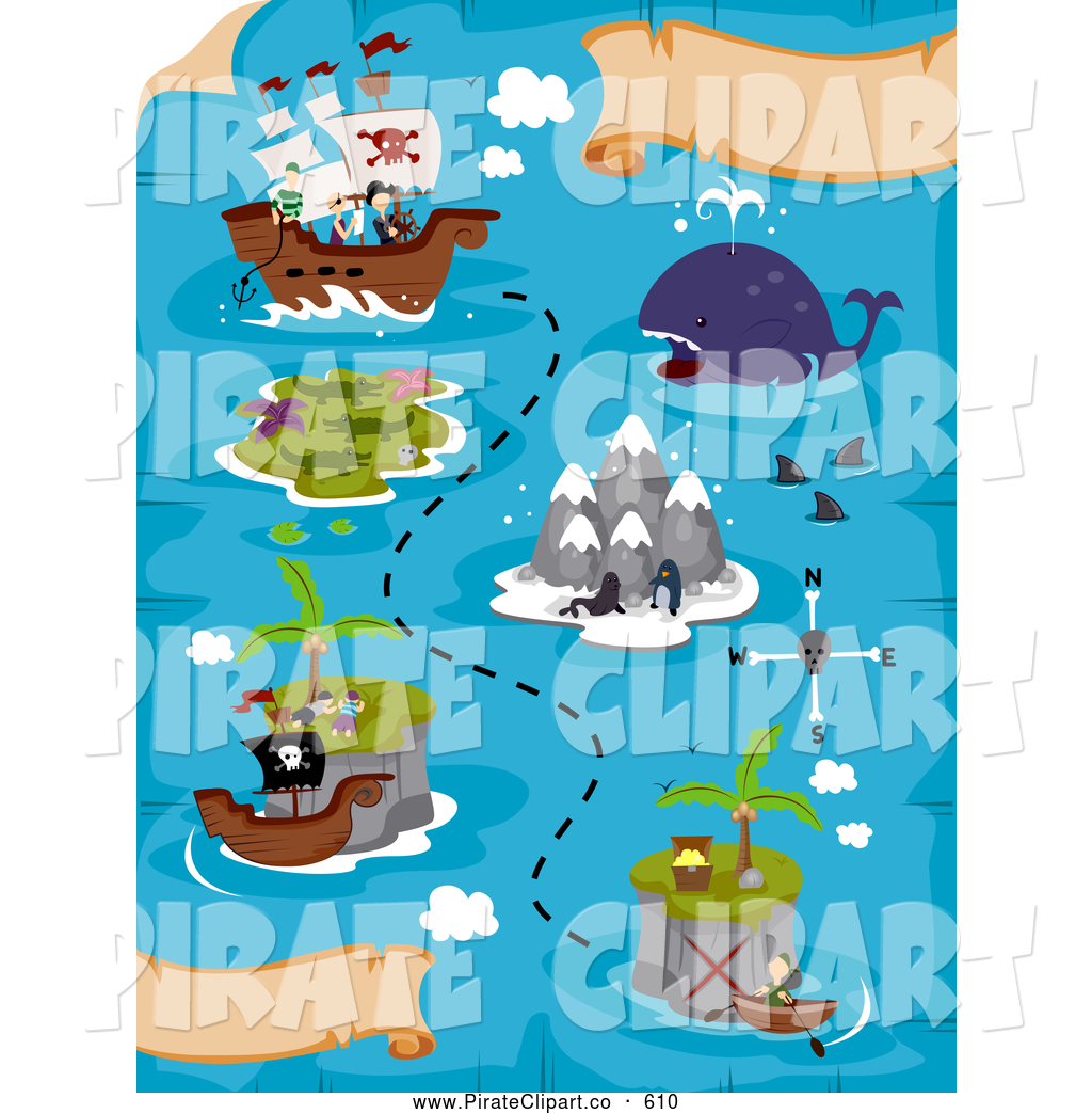 Larger Preview  Vector Clip Art Of A Pirate Treasure Map With A Ship