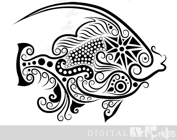 Ornate Fish Artwork Fish Clipart Instant Digital Download Printable    