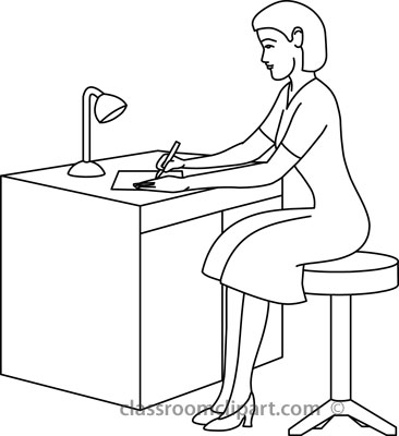 People   Outline Woman Sitting At Desk 21812   Classroom Clipart