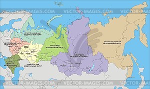 Russia Map  The Federal Districts 1990s    Vector Clipart