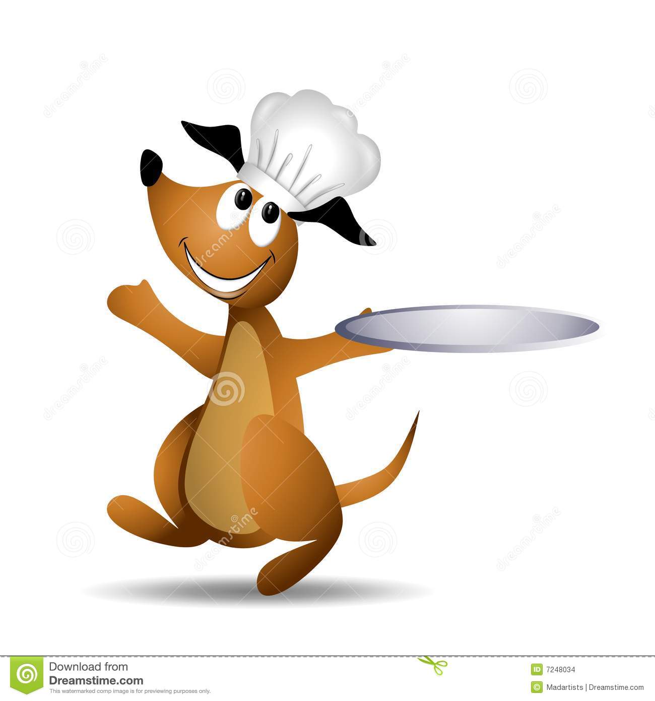 Smiling Dog Wearing A Chef Hat And Holding A Serving Tray Or Platter