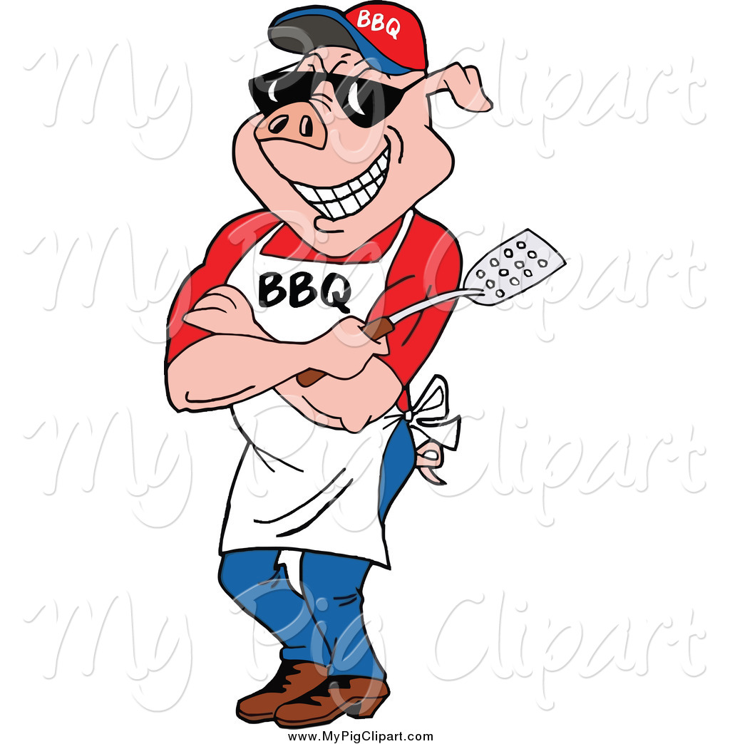 Swine Clipart Of A Bbq Male Pig Chef Wearing An Apron Shades And