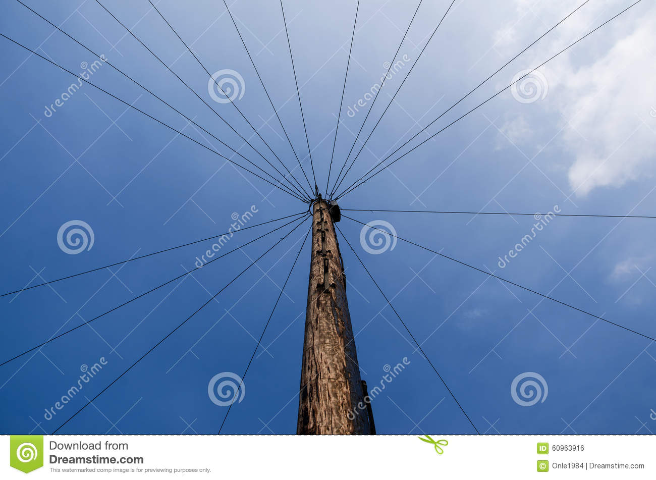 Wood Pole And Wires Stock Photo   Image  60963916