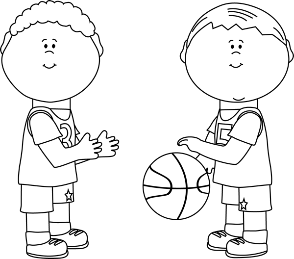 Black And White Boys Playing Basketball Clip Art   Black And White
