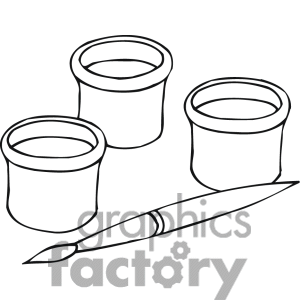 Black And White Outline Of A Paintbrush And Paint Containers
