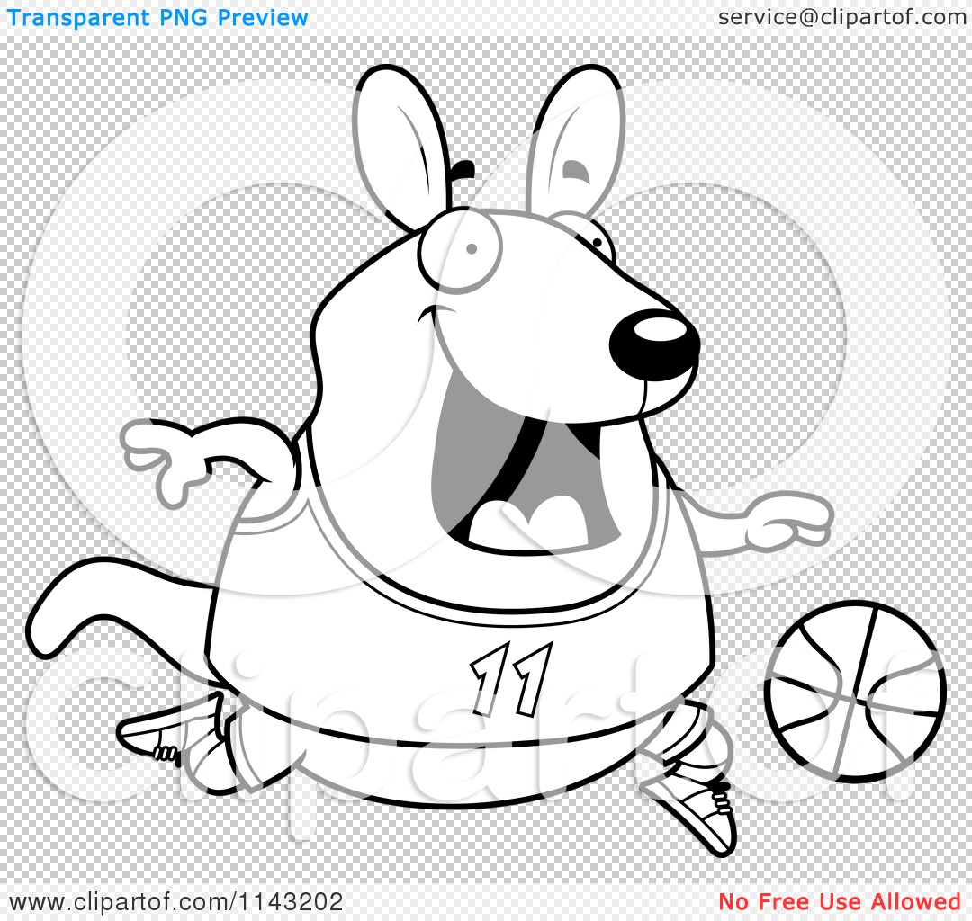 Cartoon Clipart Of A Black And White Chubby Wallaby Kangaroo Playing    