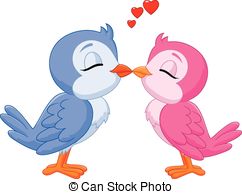 Cartoon Two Love Birds Kissing   Vector Illustration Of