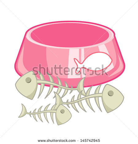 Cat Bowl With Fishbone Isolated On White Background   Stock Vector