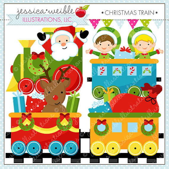 Christmas Train Cute Digital Clipart For Commercial Or Personal Use